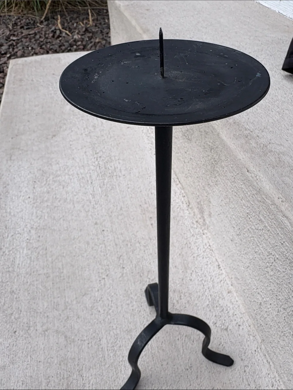 VTG Wrought Iron Floor Candlestick Stand Tripod Pricket Pillar Holder